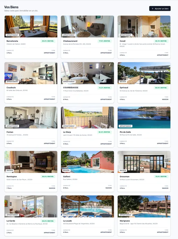 Interface de gestion des biens – Sierra Conciergerie